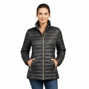 White Mark Puffer Coat Size Small Black Quilted Lightweight Modern Casual